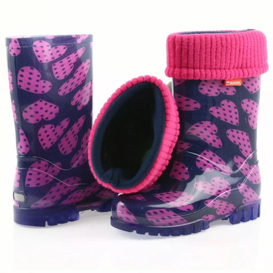 Dětské zateplené holinky Demar Twister Lux Print V srdce puntík