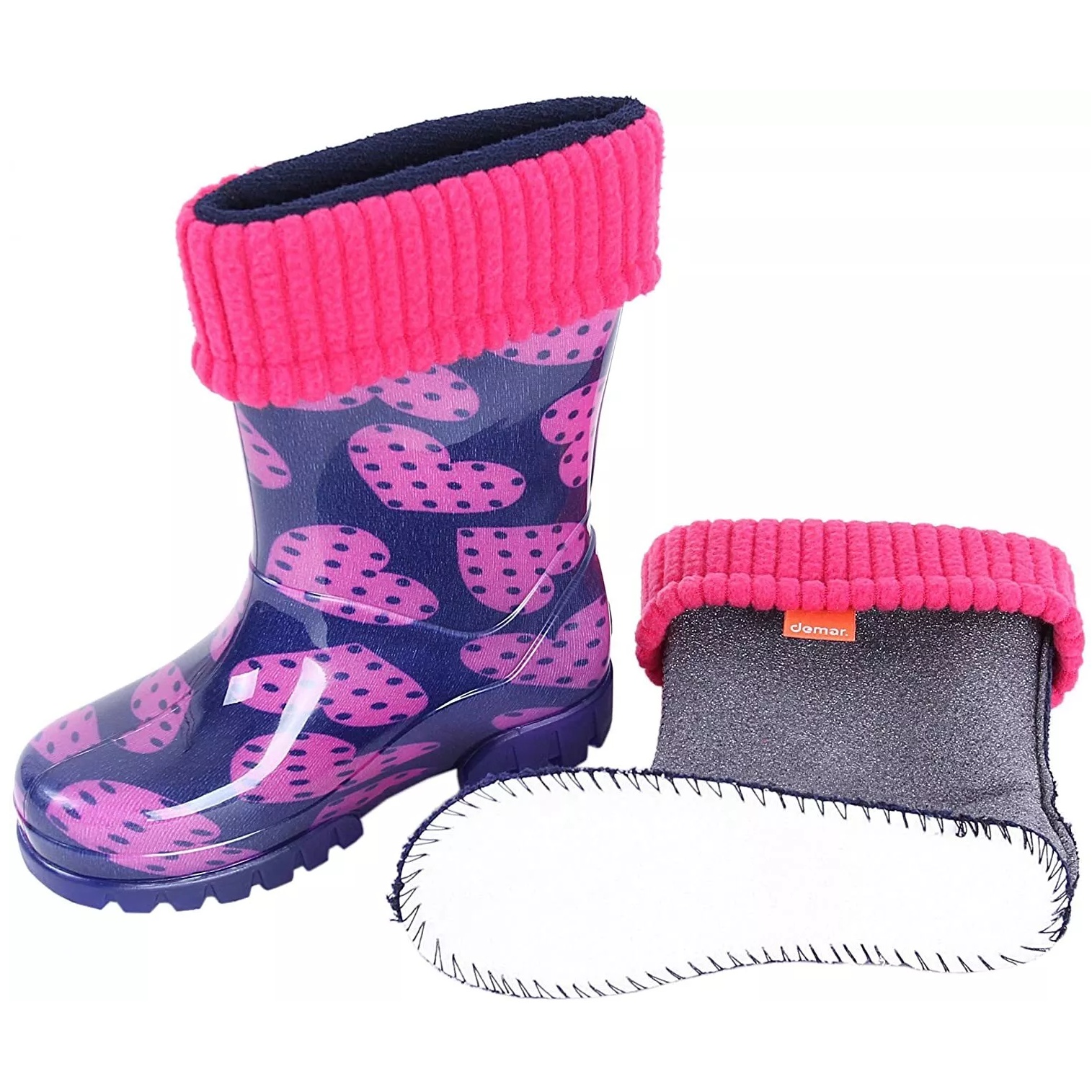 Dětské zateplené holinky Demar Twister Lux Print V srdce puntík