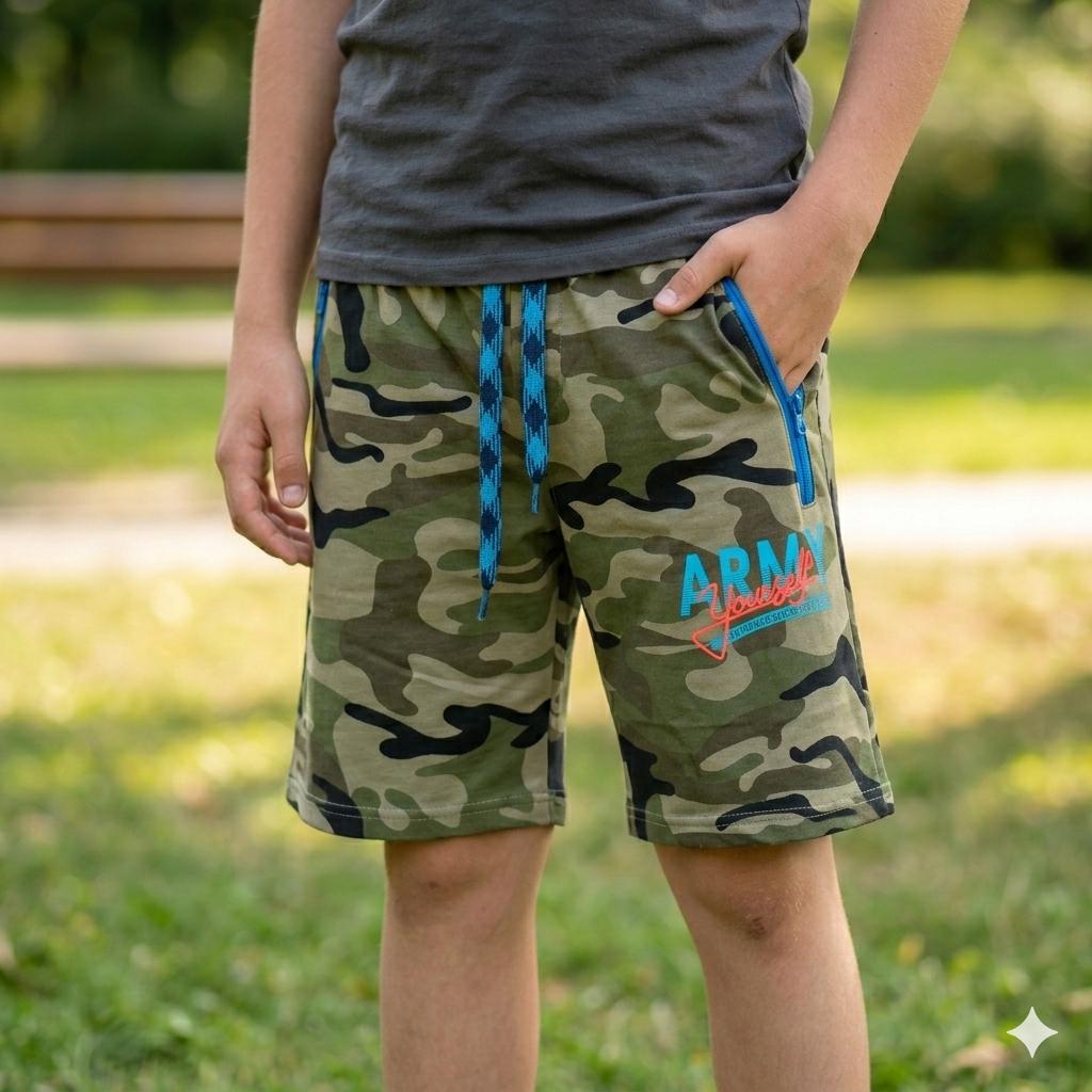Fotografie Bavlněné maskáčové kraťasy Kugo ST5309 zelené / modrý zip