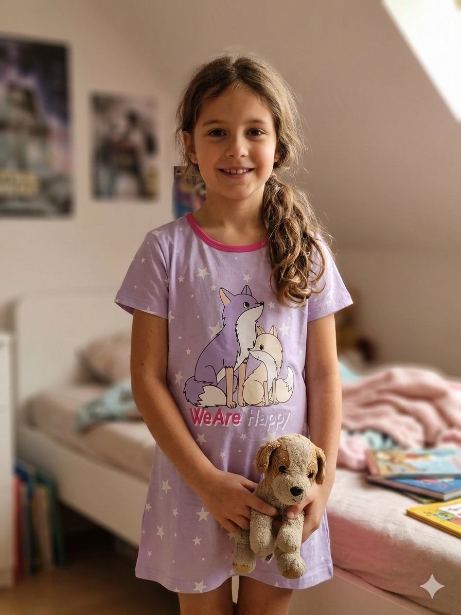 Fotografie Bavlněná dívčí noční košile Kugo MP6573 fialová s liškou