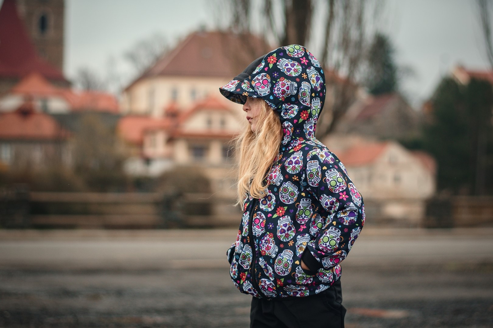 Dětská softshellová bunda s fleecem JOŽÁNEK barevné lebky