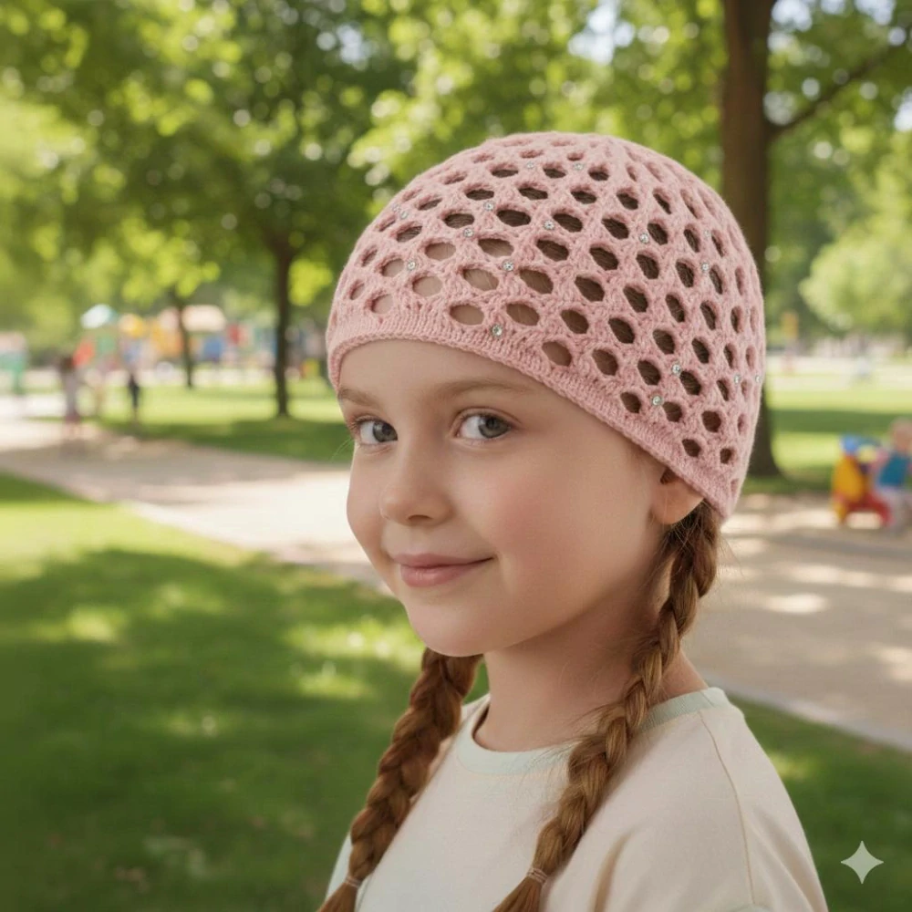 Háčkovaná dívčí čepice s kamínky Ander Michaela - 3 barvy