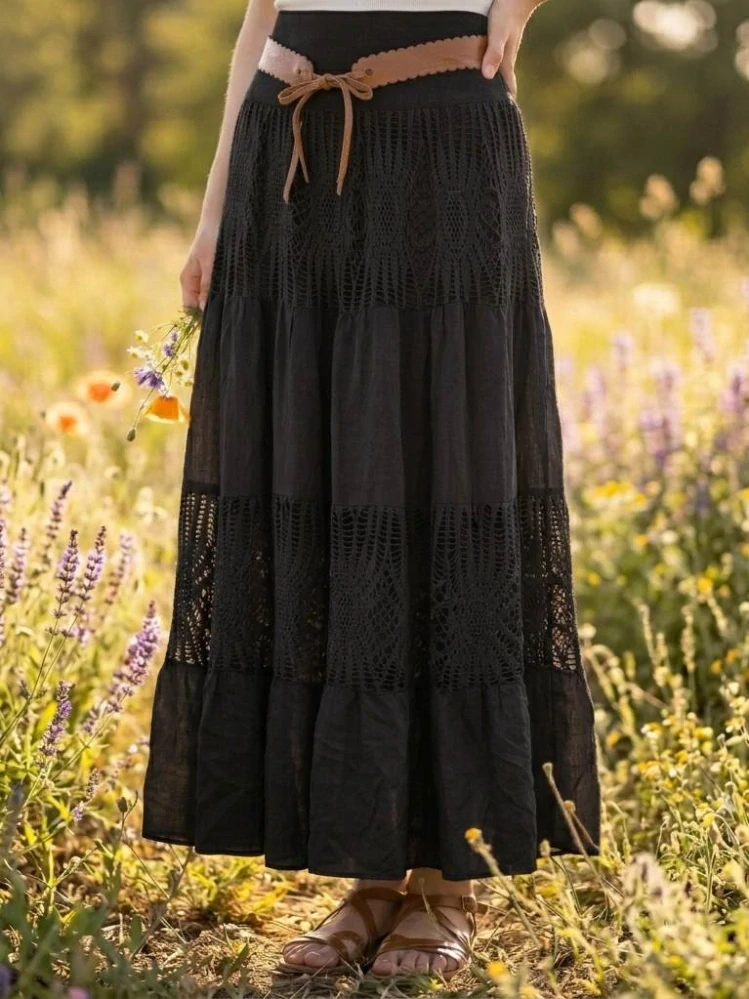 Dámská romantická krajková sukně BOHO černá