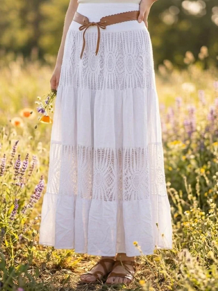 Dámská romantická krajková sukně BOHO bílá