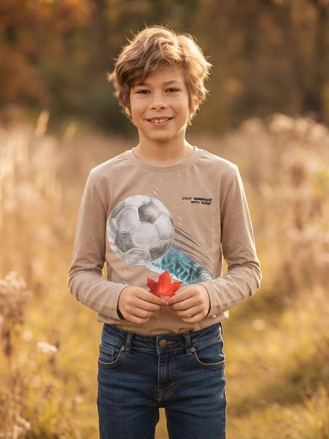 Moderní chlapecké tričko Kugo QZC8951 béžové