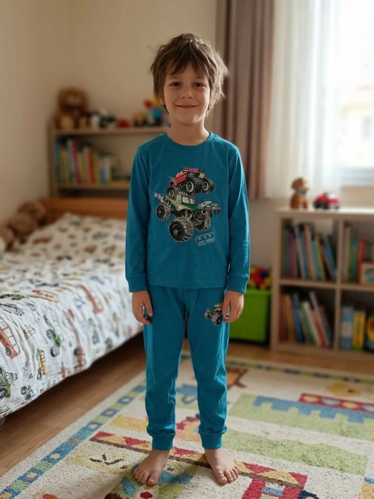 Chlapecké pyžamo Kugo MP3710 modré s Monster truckem