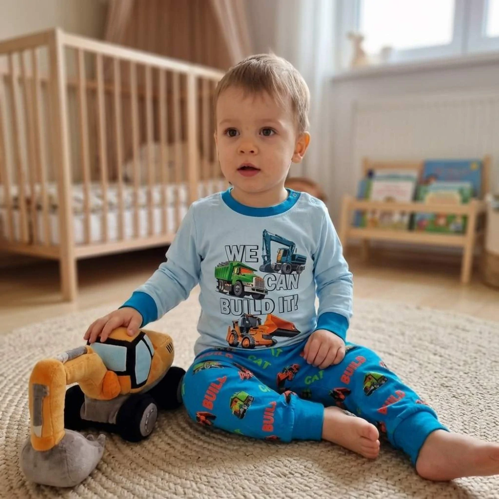 Chlapecké bavlněné pyžamo Kugo MP1751 sv. modré s bagrem