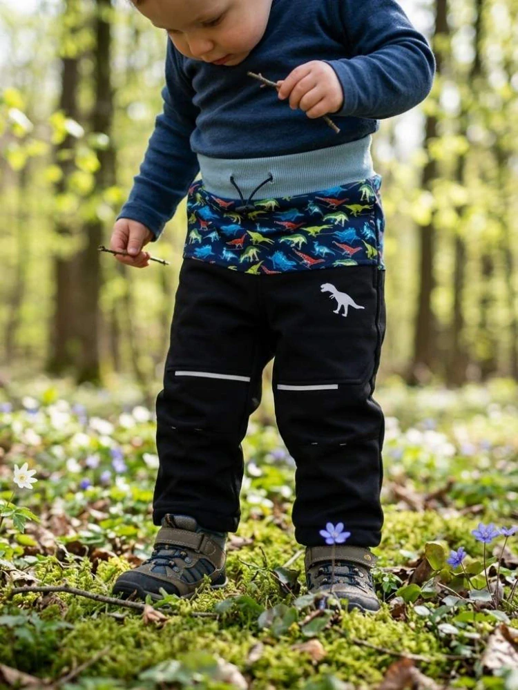 Dětské softshellové kalhoty s fleecem Kugo HK5861 černé s dinosaury