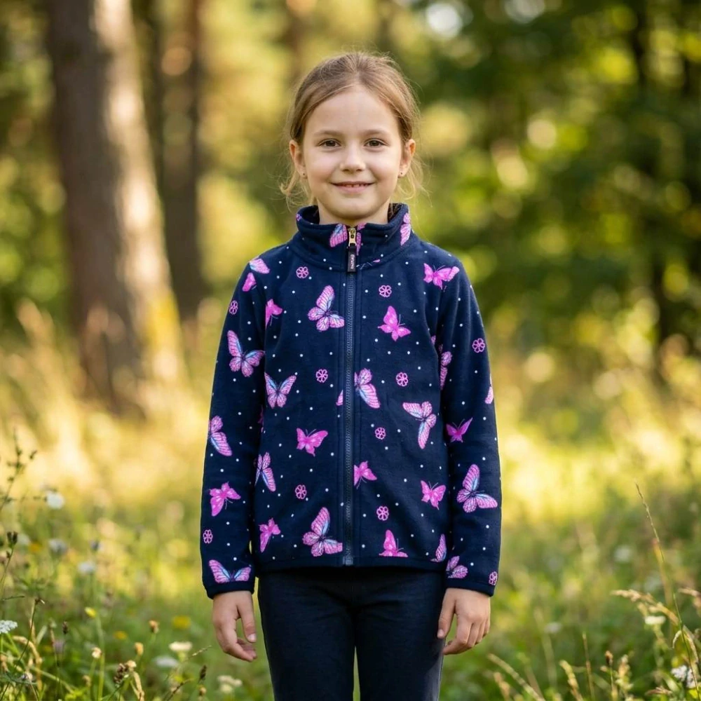 Teplá dívčí mikina na zip Kugo SL3731 modrá s motýly
