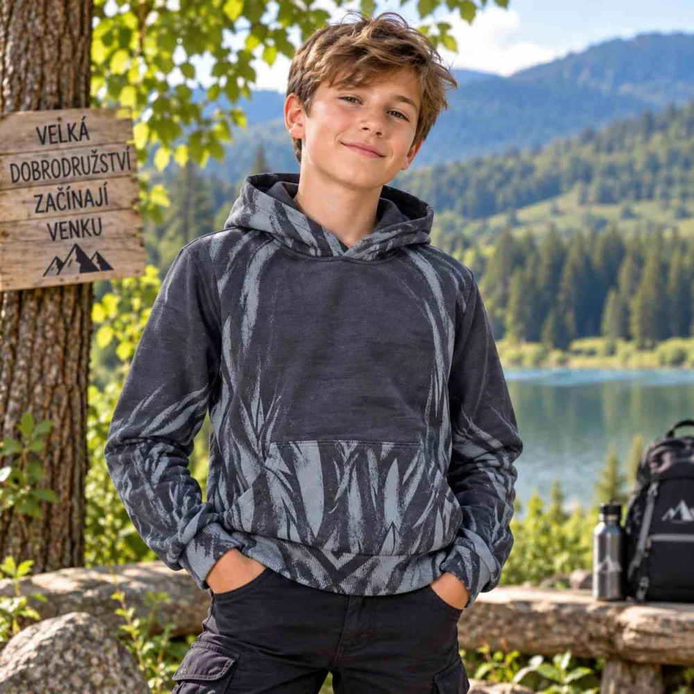 Teplá chlapecká mikina s kapucí Kugo FB3845 tm. šedá