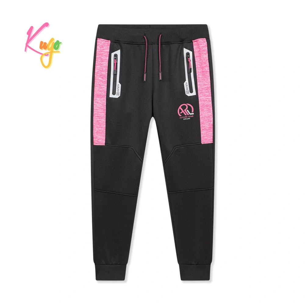 Teplé softshellové tepláky dívčí Kugo GK8655 černo-růžové