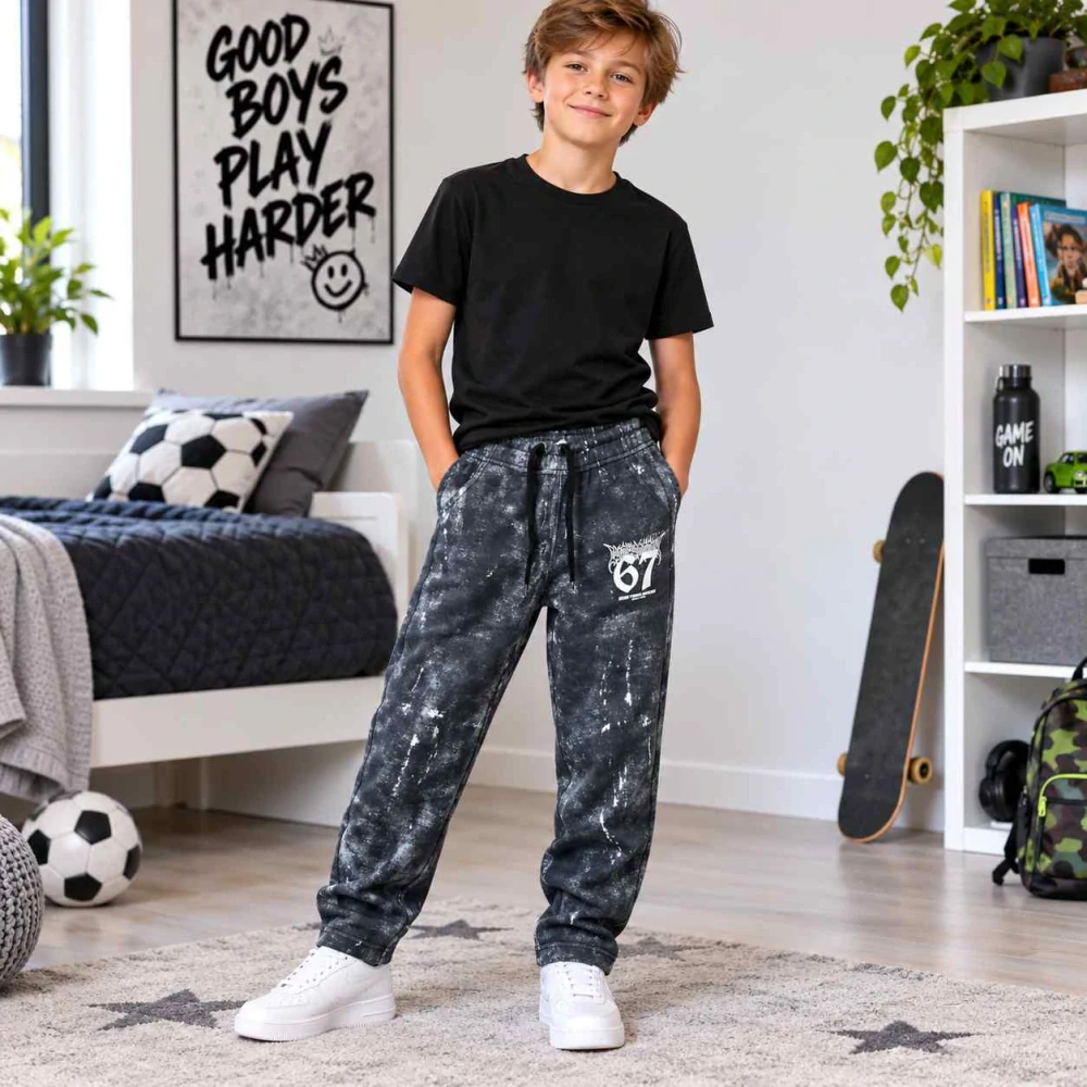 Silné tepláky pro kluky s jemným chloupkem Kugo YJ0110B šedé