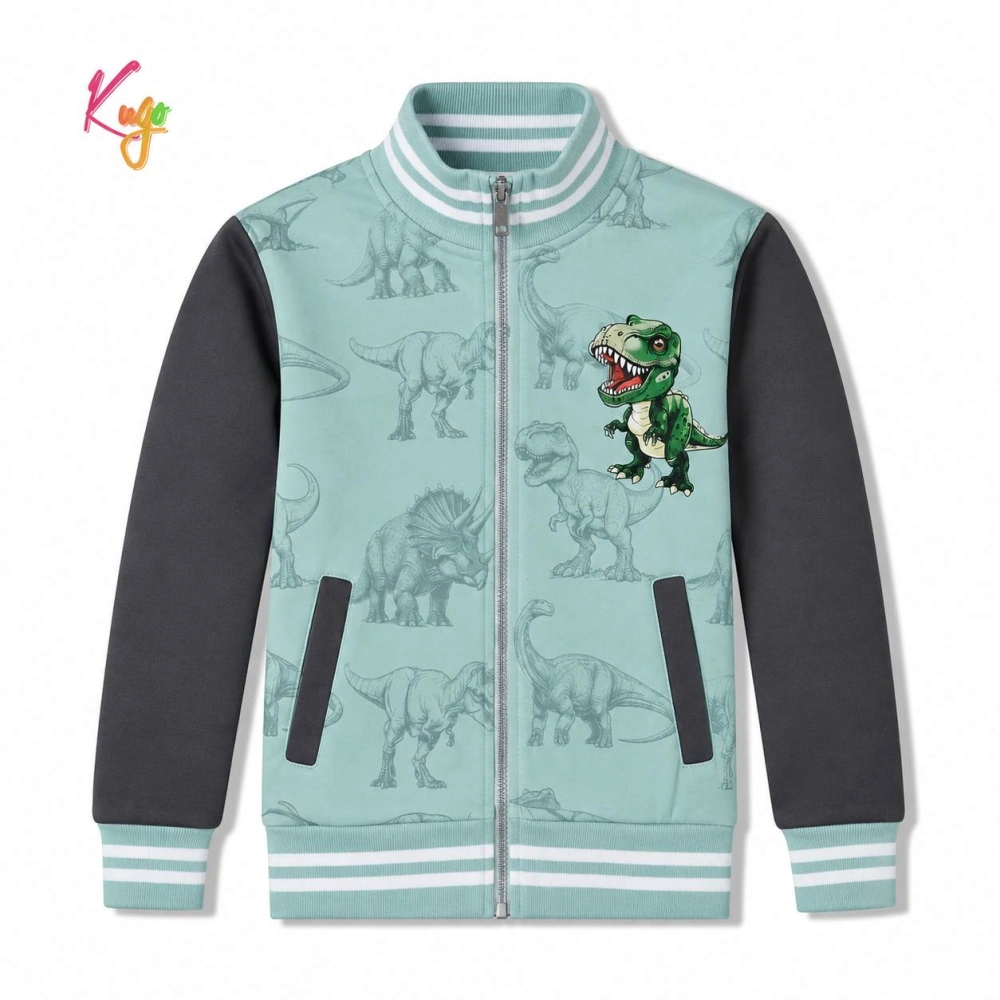 Dětská teplá mikina Kugo DM3755 s dinosaury zelená