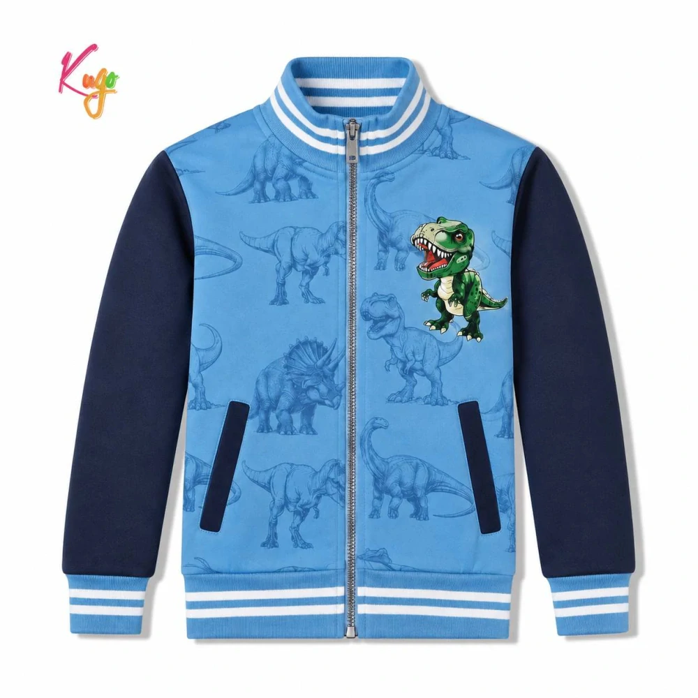 Dětská teplá mikina Kugo DM3755 s dinosaury modrá