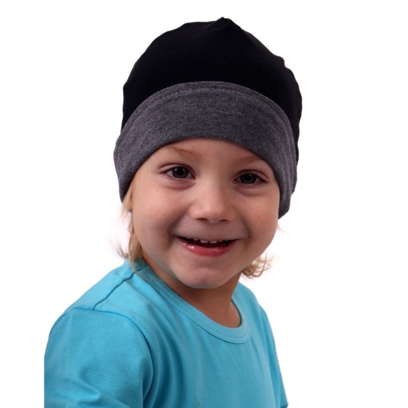 Dětská oboustranná čepice JOŽÁNEK, černá + tm. šedý melír