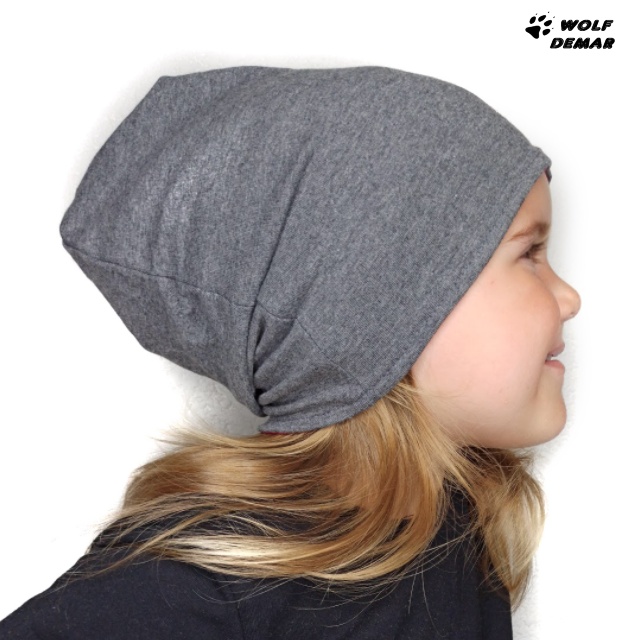 Dětská oboustranná čepice JOŽÁNEK, tm. šedý melír + švestková