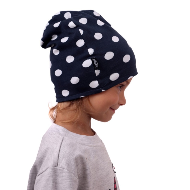 Dětská oboustranná čepice JOŽÁNEK, černá + modrá s puntíky