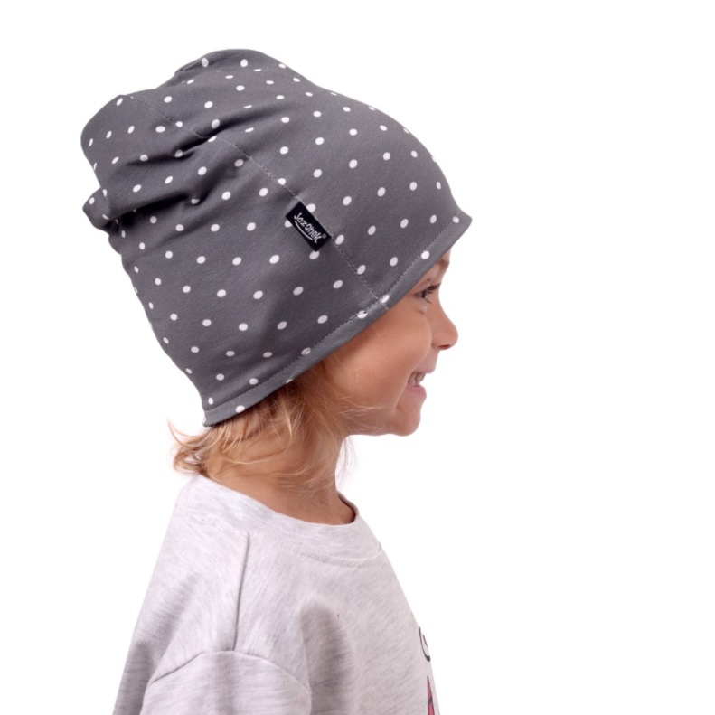 Dětská oboustranná čepice JOŽÁNEK, černá + šedá s puntíky