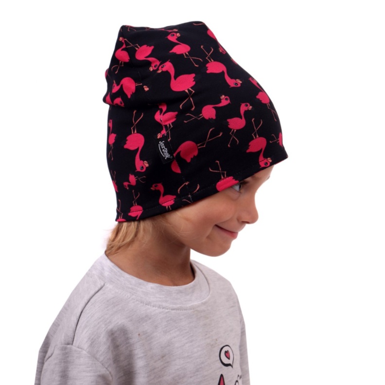 Dětská oboustranná čepice JOŽÁNEK, černá + plameňáci