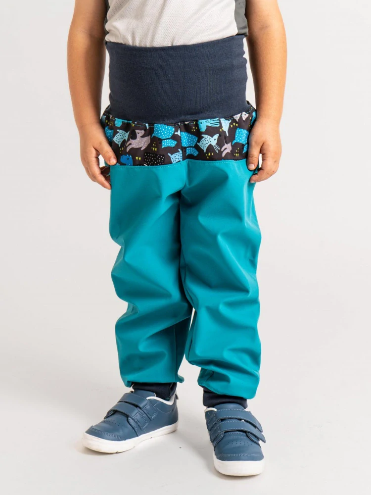 UNUO Batolecí softshellové kalhoty s fleecem Basic, smaragdová pejsci