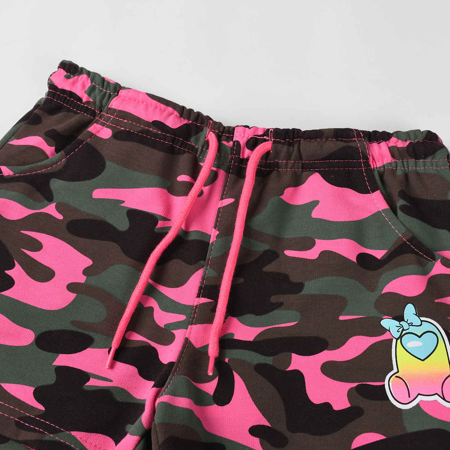 Dívčí maskáčové kraťasy KUGO TM6216, růžový maskáč