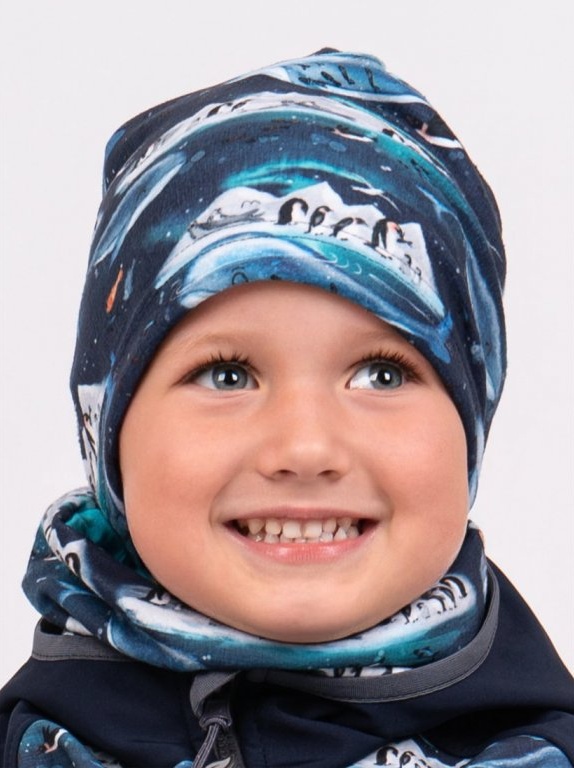 UNUO Dětská fleecová čepice Homeless, tučňáci