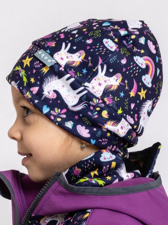 UNUO Dětská fleecová čepice Sport, jednorožci