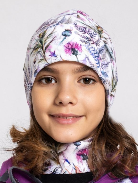 UNUO Dětská fleecová čepice Sport, louka s konvalinkami