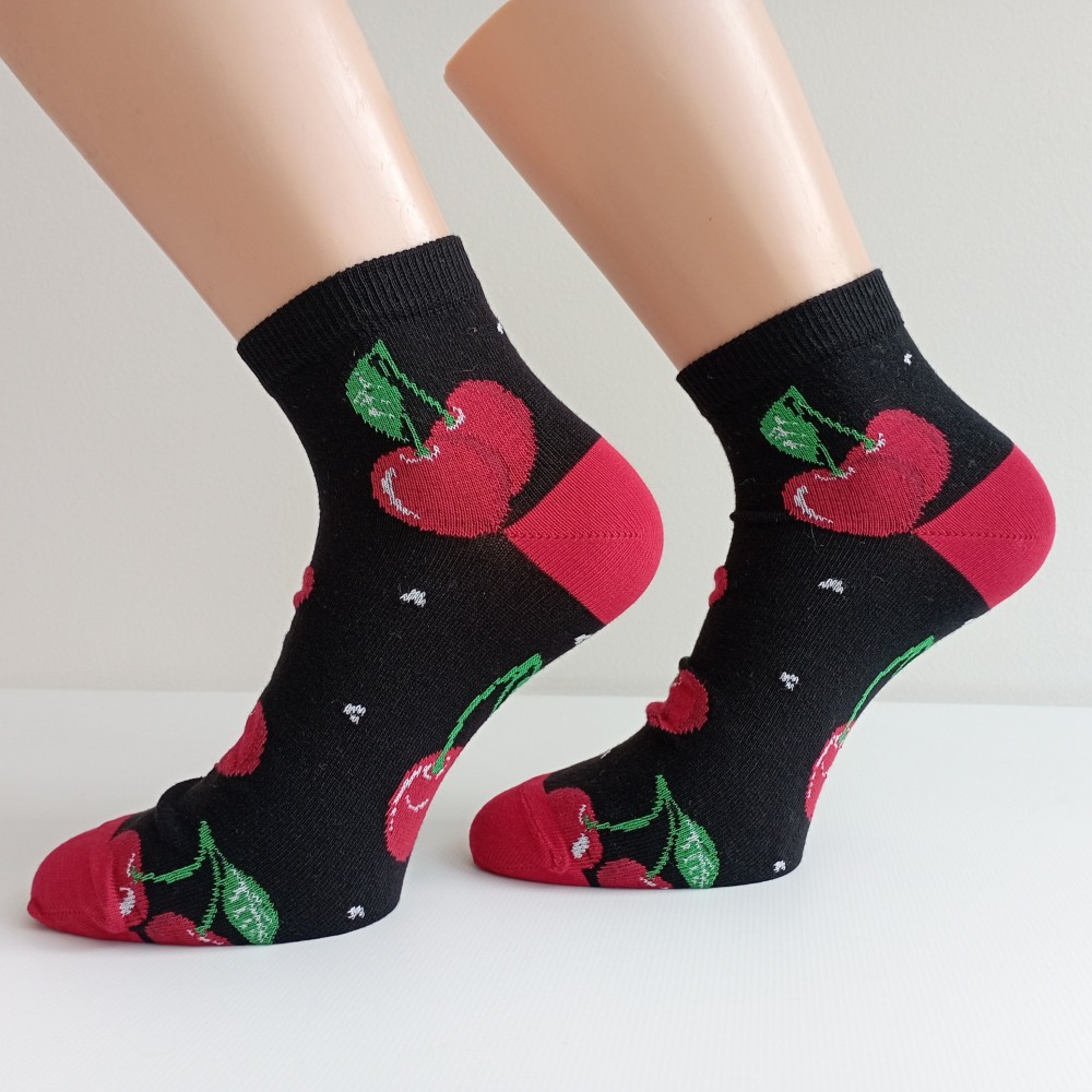 TREPON Dámské kotníkové ponožky Třešně, černé