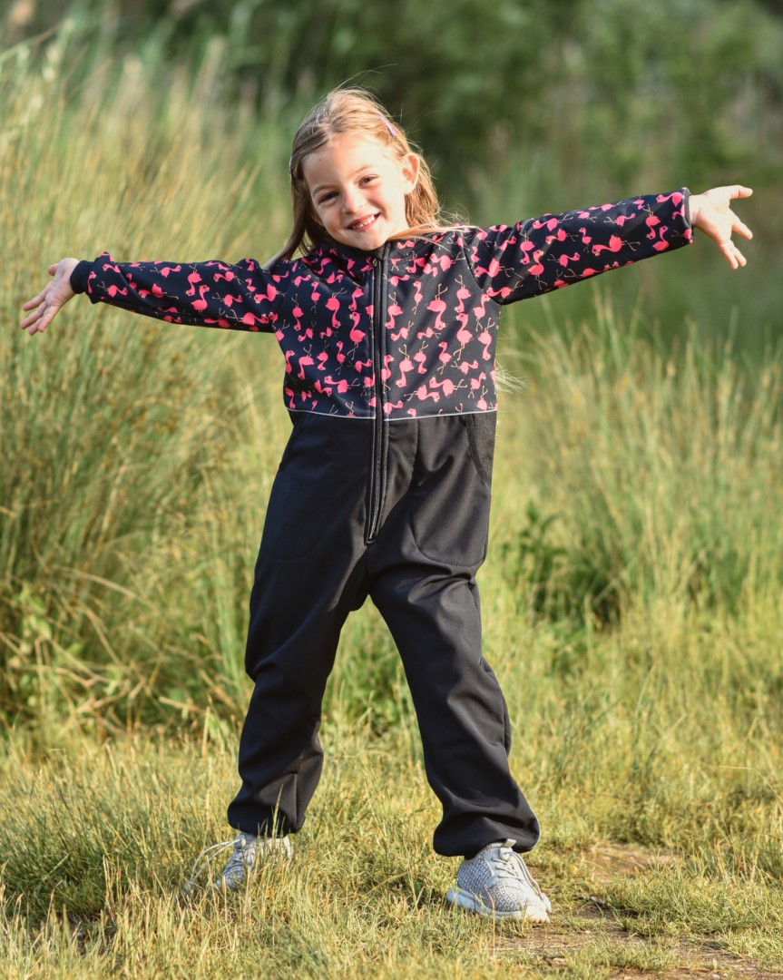JOŽÁNEK Dětská softshellová kombinéza, plameňáci