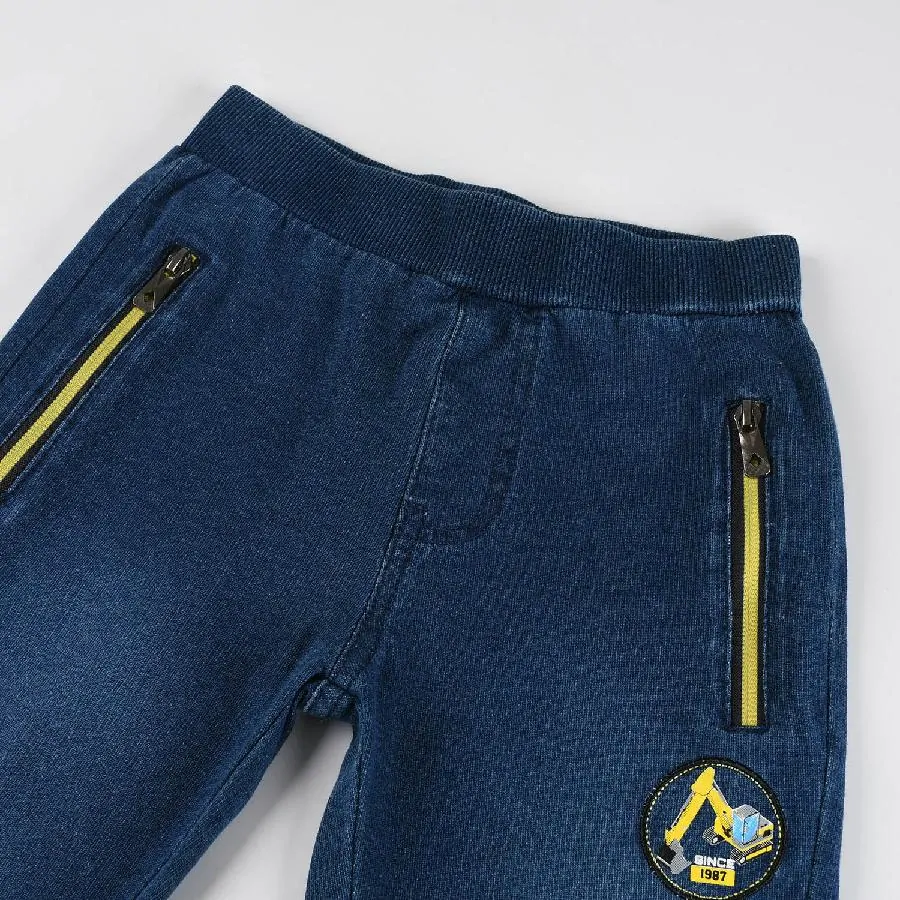 Chlapecké riflové tepláky - kalhoty Kugo TM8259, modré / modrý zip