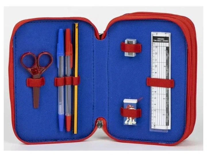 Školní penál třípatrový - Tlapková patrola - vybavený - modrý