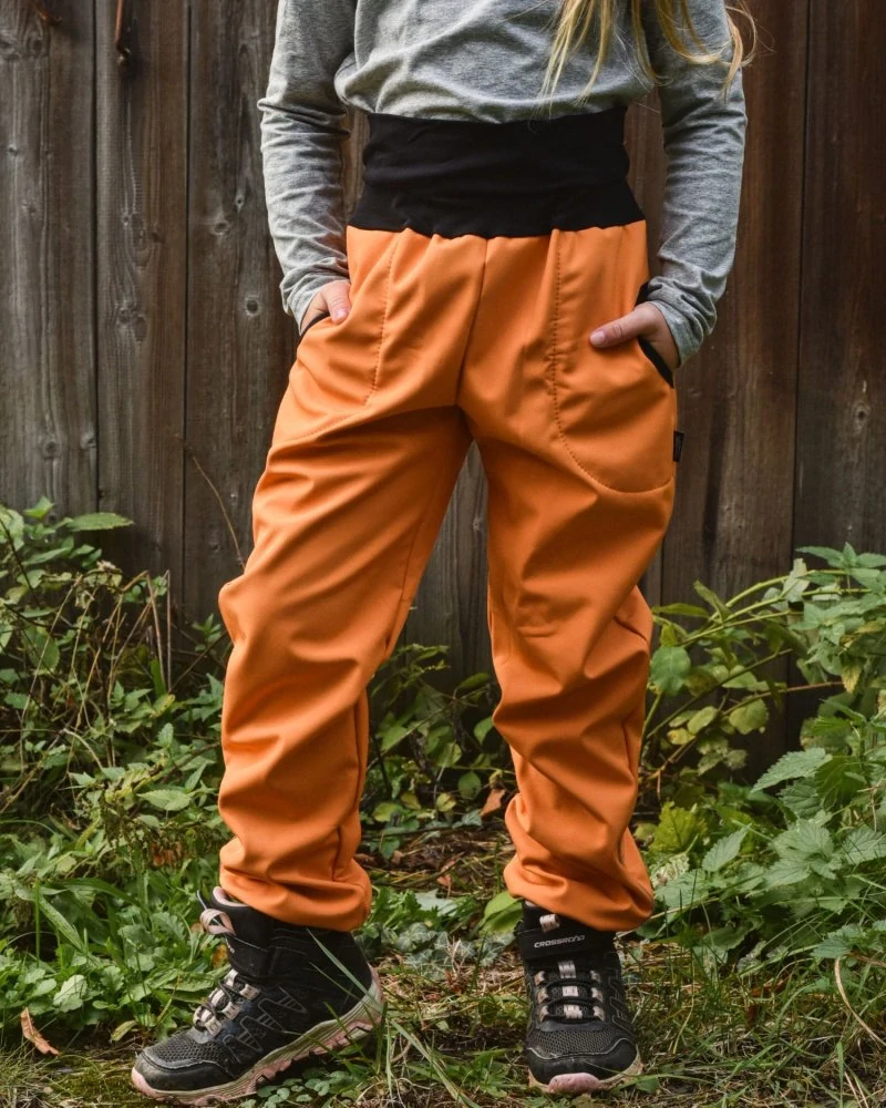 Jožánek Dětské softshellové kalhoty s regulací pasu, oranžové