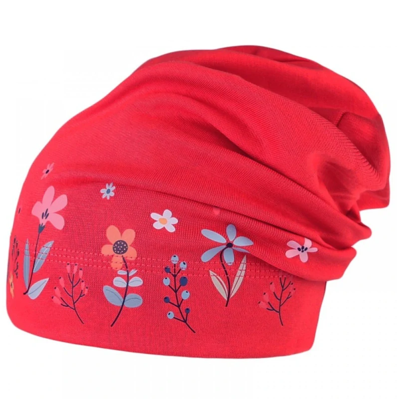 Spadlá bavlněná čepice Dráče Pepe - vzor 17 - louka - korálová