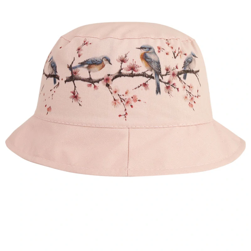 Dětský letní bavlněný klobouk Dráče Mallorca - vzor 39 - růžová pudrová - ptáčci