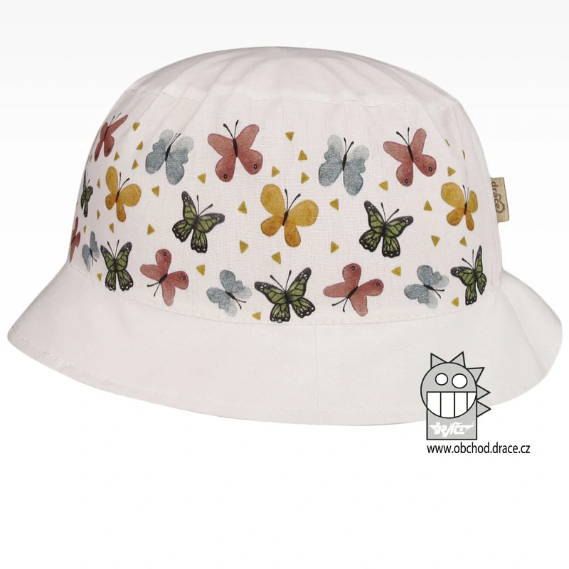 Dětský letní bavlněný klobouk Dráče Mallorca - vzor 26 - bílá - motýlci