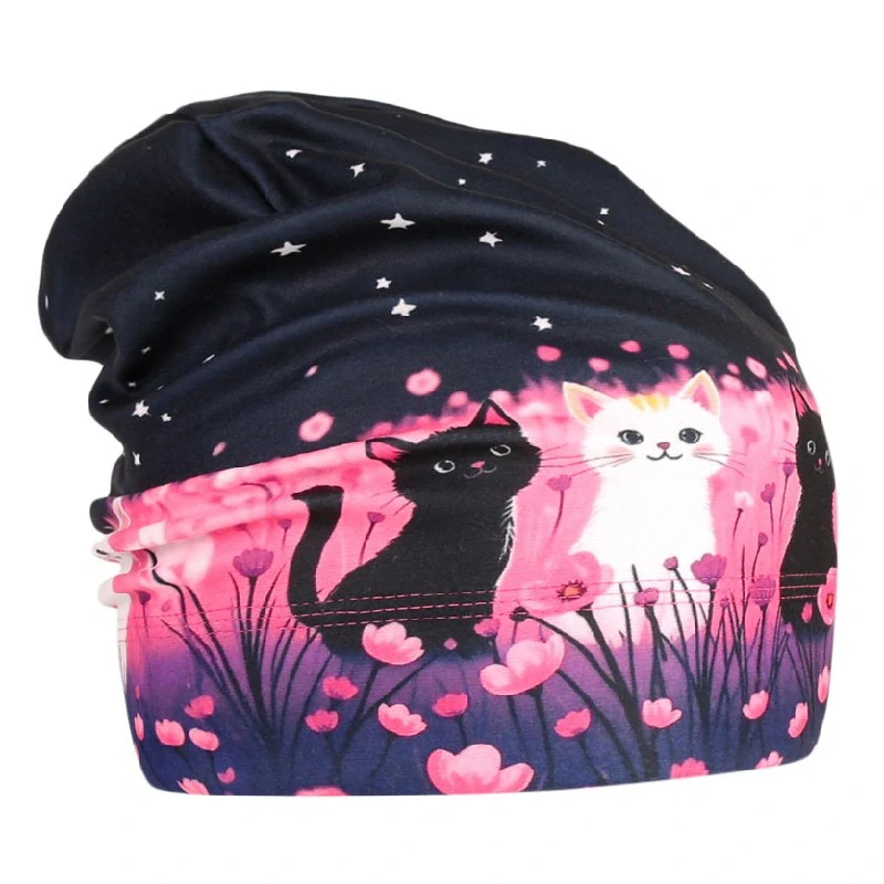 Flísová čepice Dráče Yetti - vzor 41 - tmavě fialová - kočičky