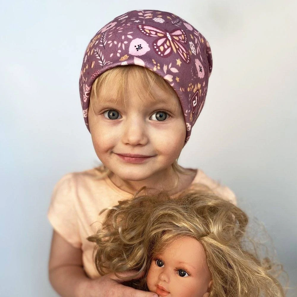 Flísová čepice Dráče Yetti - vzor 24 - fialová - motýlci