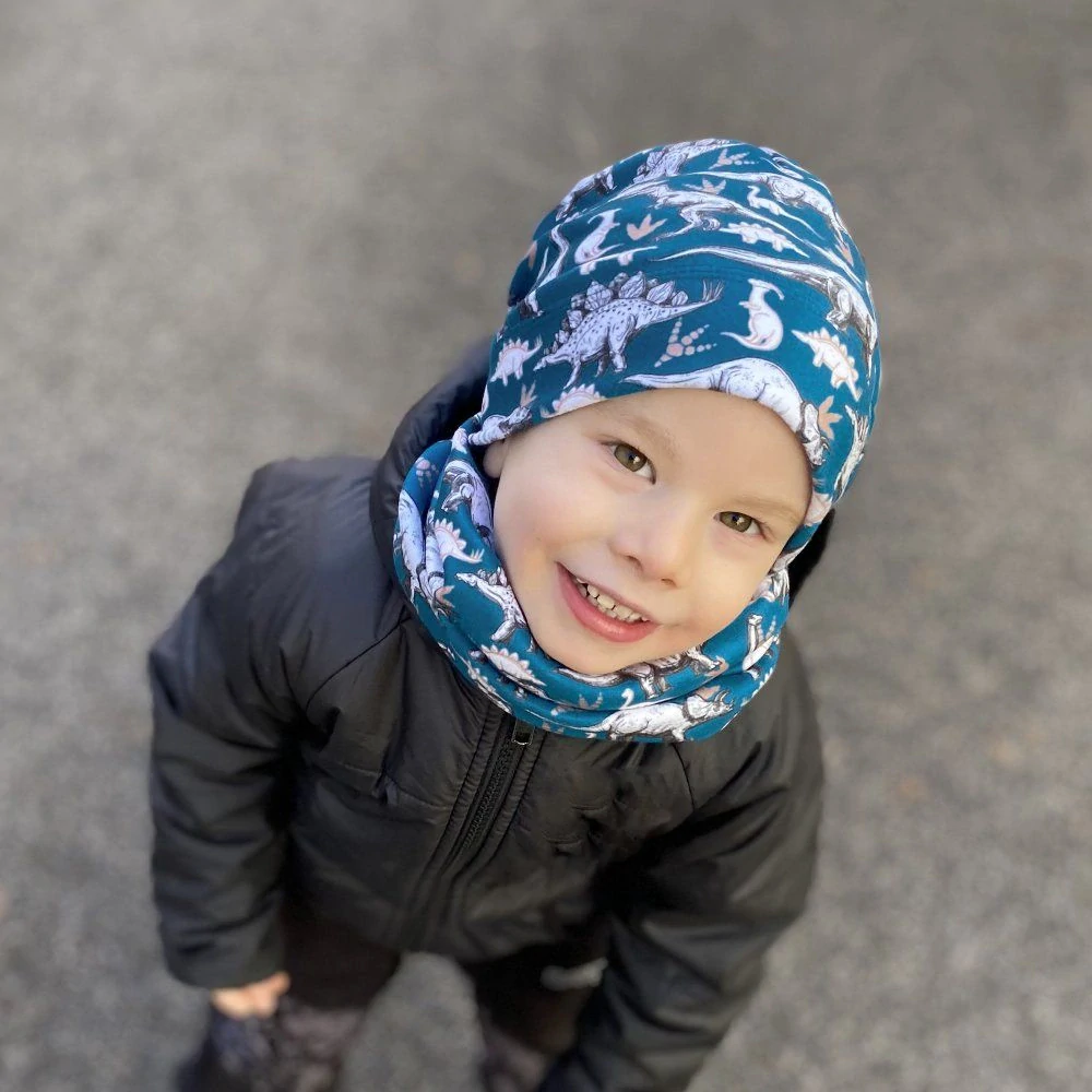 Flísová čepice Dráče Yetti - vzor 22 - petrol - dino