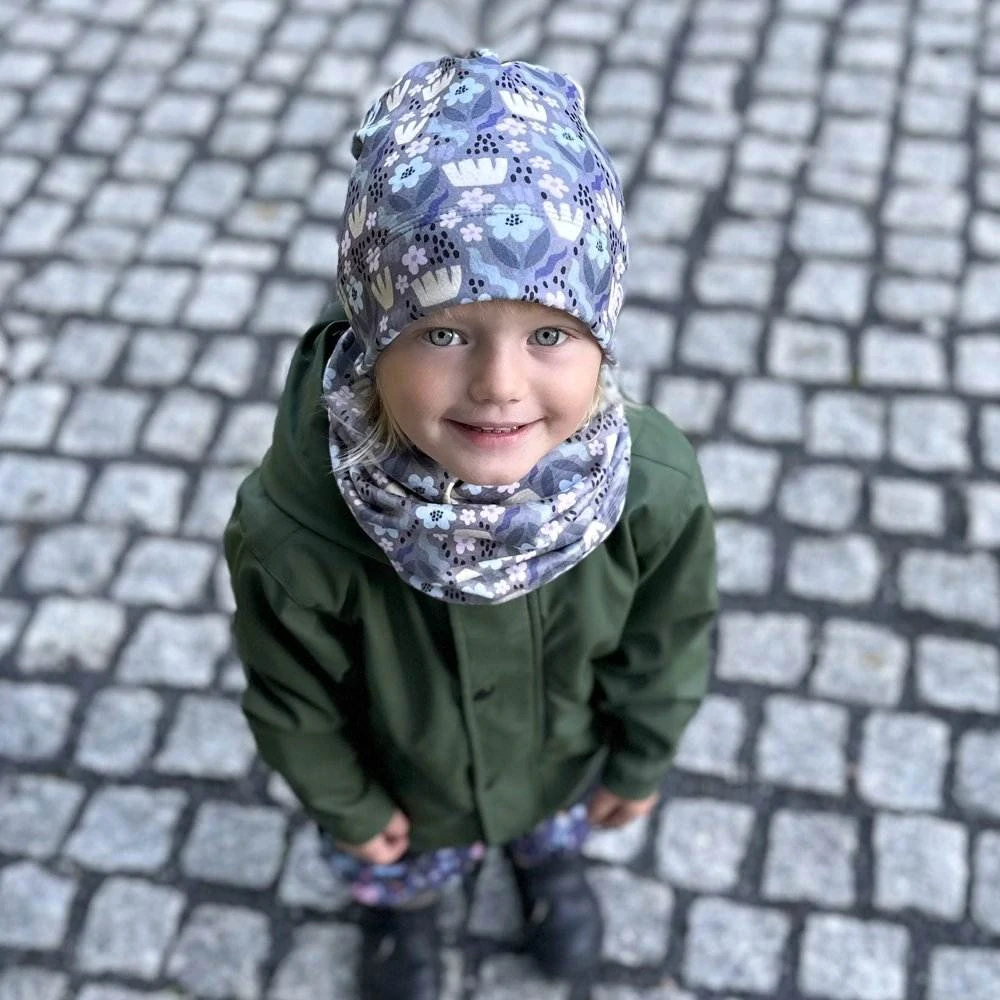 Flísová čepice Dráče Yetti - vzor 17 - šedá - květy