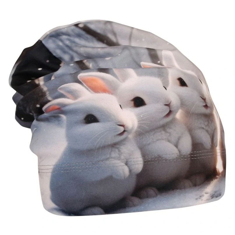 Flísová čepice Dráče Yetti - vzor 64 - bílá - králíčci