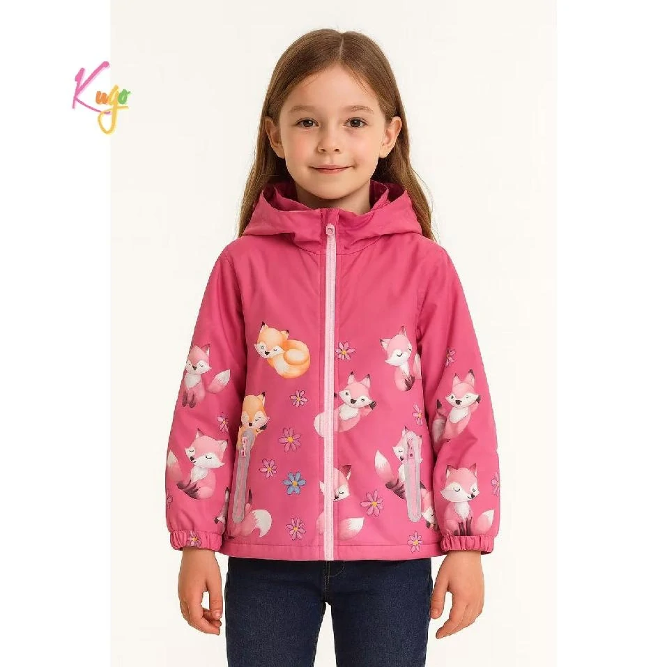 Dívčí jarní a podzimní bunda Kugo B3002 růžová s liškami