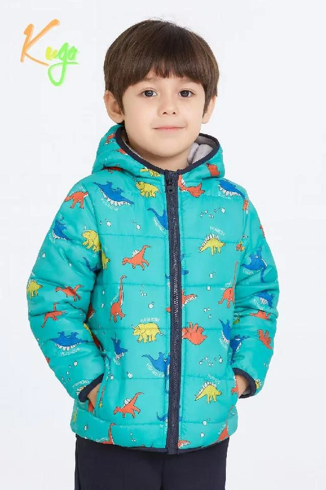 Chlapecká zimní bunda Kugo FB0315 s dinosaury tyrkysová
