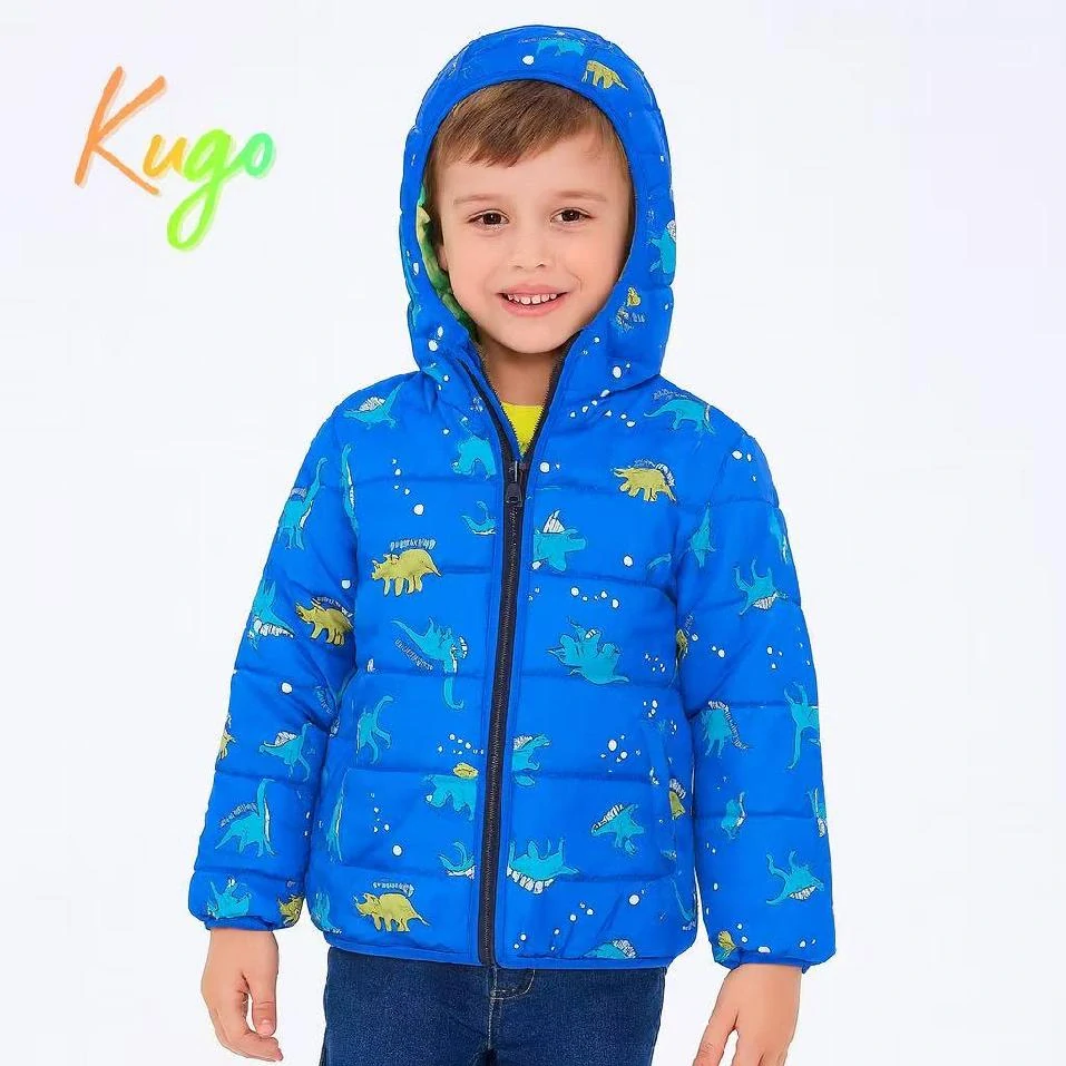 Chlapecká zimní bunda Kugo FB0315 s dinosaury modrá