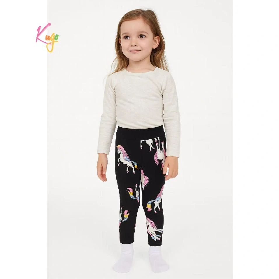 Dívčí zateplené legíny Kugo YL1087 černé / jednorožec růžová