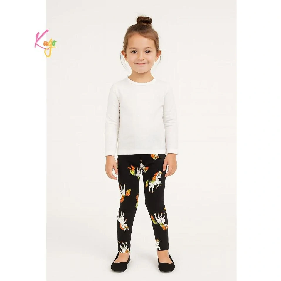 Dívčí zateplené legíny Kugo YL1087 černé / jednorožec oranžová