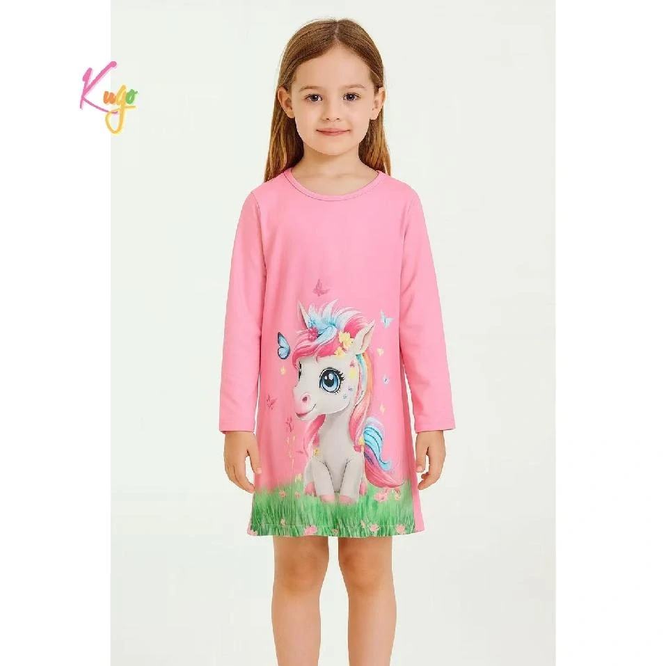 Dívčí noční košile dlouhý rukáv Kugo SS3627 meruňková