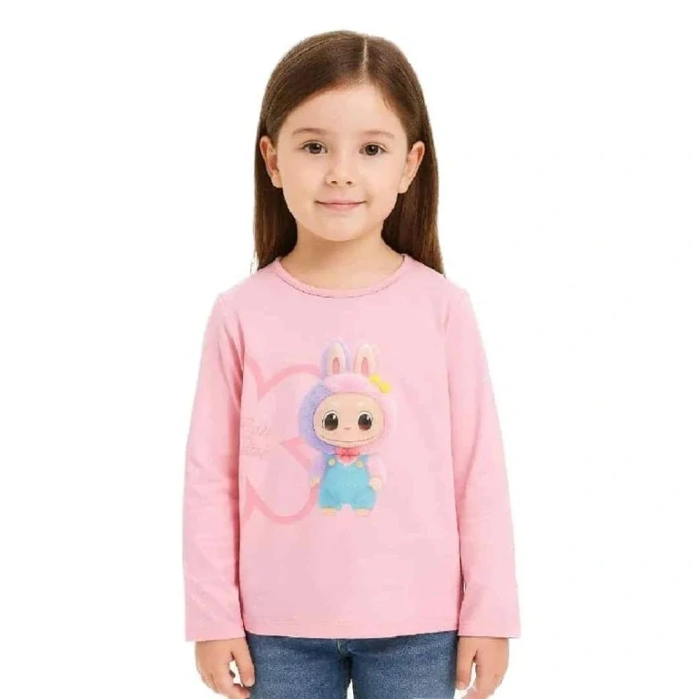 Dívčí tričko dlouhý rukáv Kugo PT2520 světle růžové