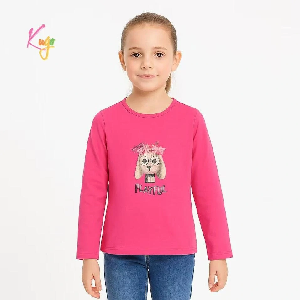 Dívčí tričko dlouhý rukáv Kugo WK1214 tmavě růžové