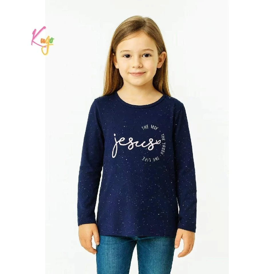 Dívčí tričko dlouhý rukáv Kugo ST3623 tmavě modré